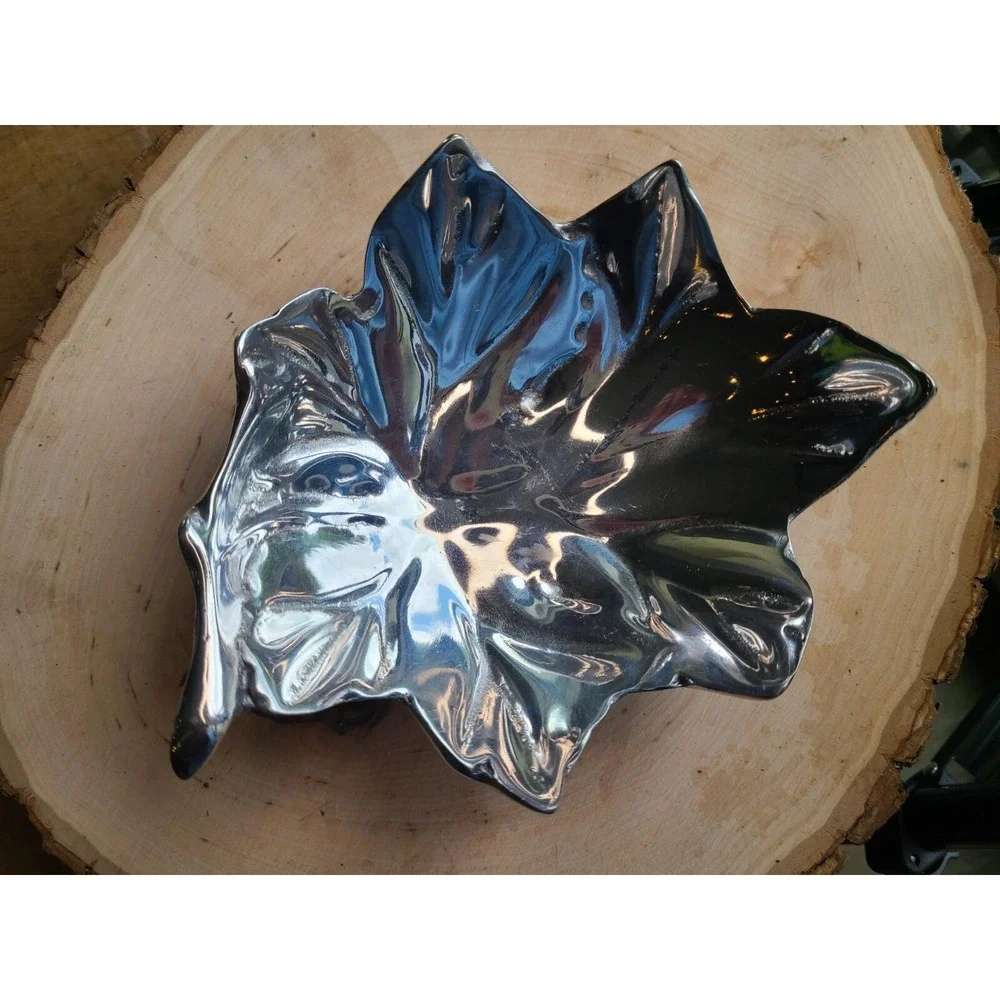 VNTG Metal Holland‎ Boone polished pewter leaf bowl Dish Trinket Jewelry Silver